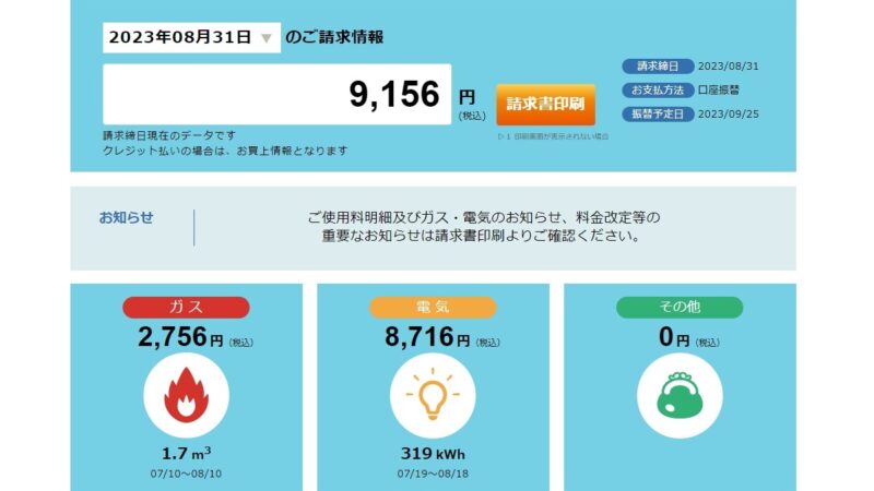 【8月の電気・ガス代】酷暑のため電気使用量は大幅増、ガスは横ばいだった